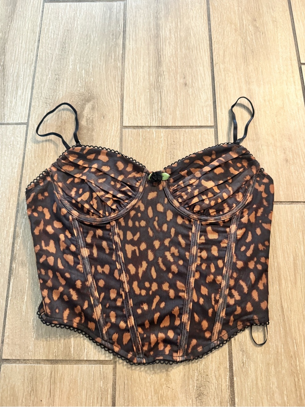 Leopard Print Bustier Corset Top - Brown/Black